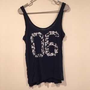 Aerie Floral 06 Tank Top in Navy/White - Size Small, Scoop Neck, Sleeveless
